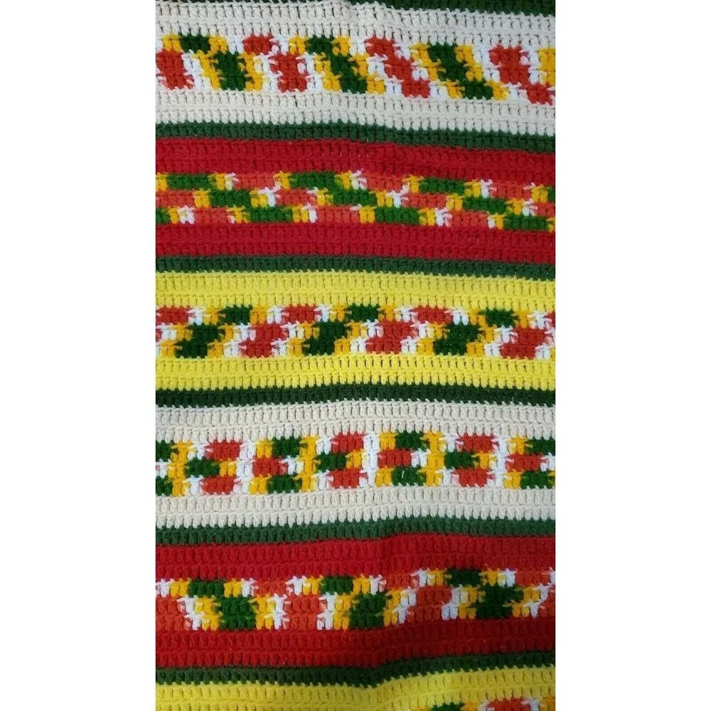 Vintage 70s Crochet Afghan 88 x 40
